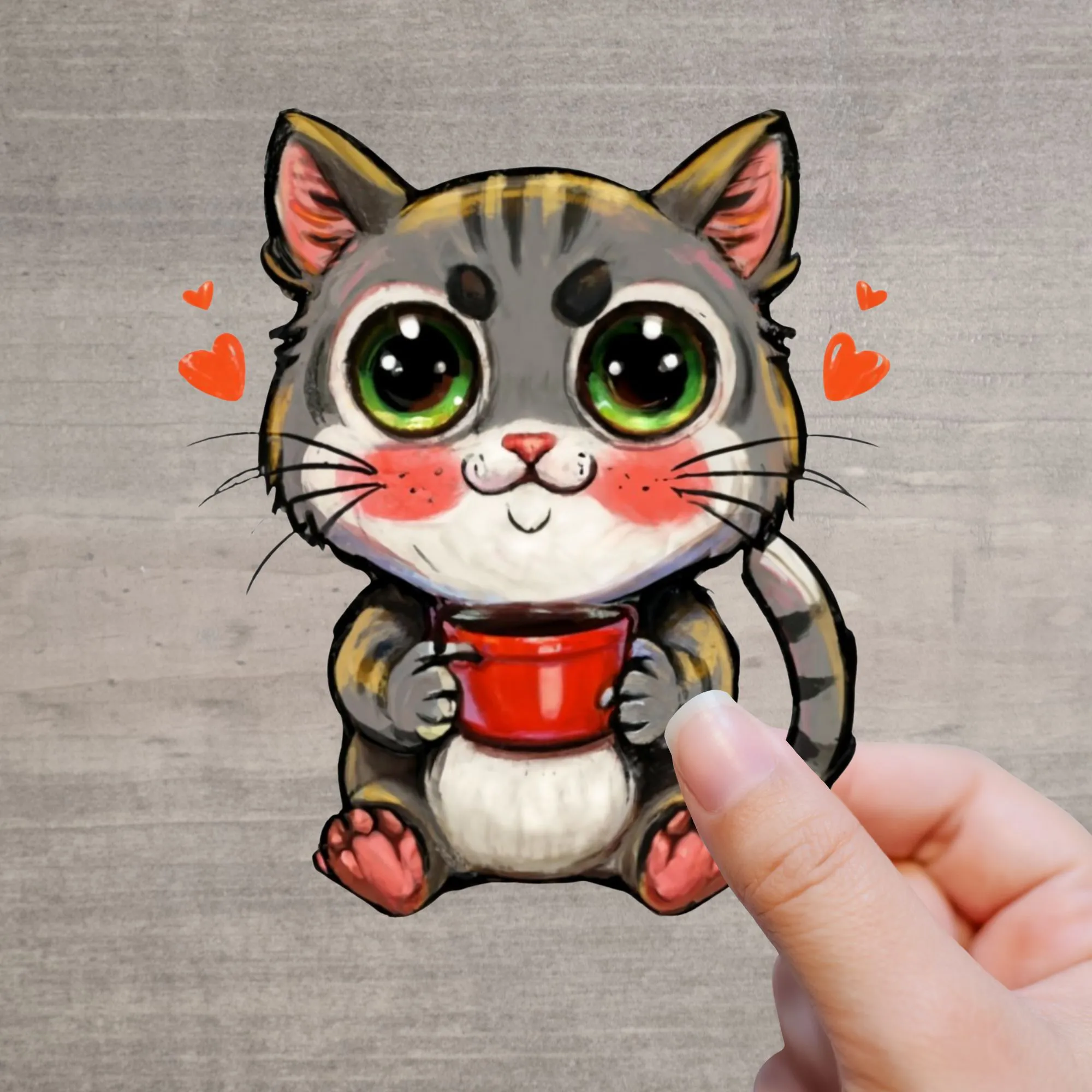 Süßer Katzen Sticker mit Kaffee