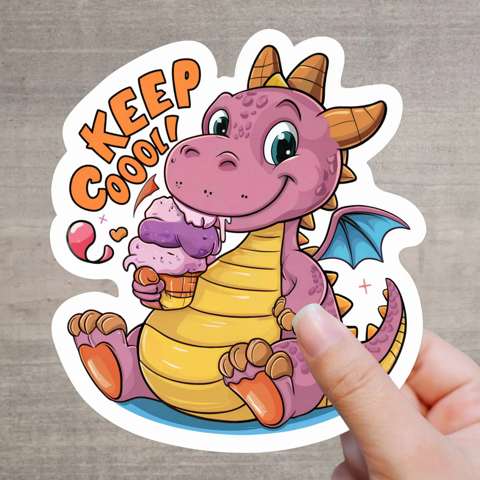 Süßer Drache Sticker mit Eis – Keep Cool