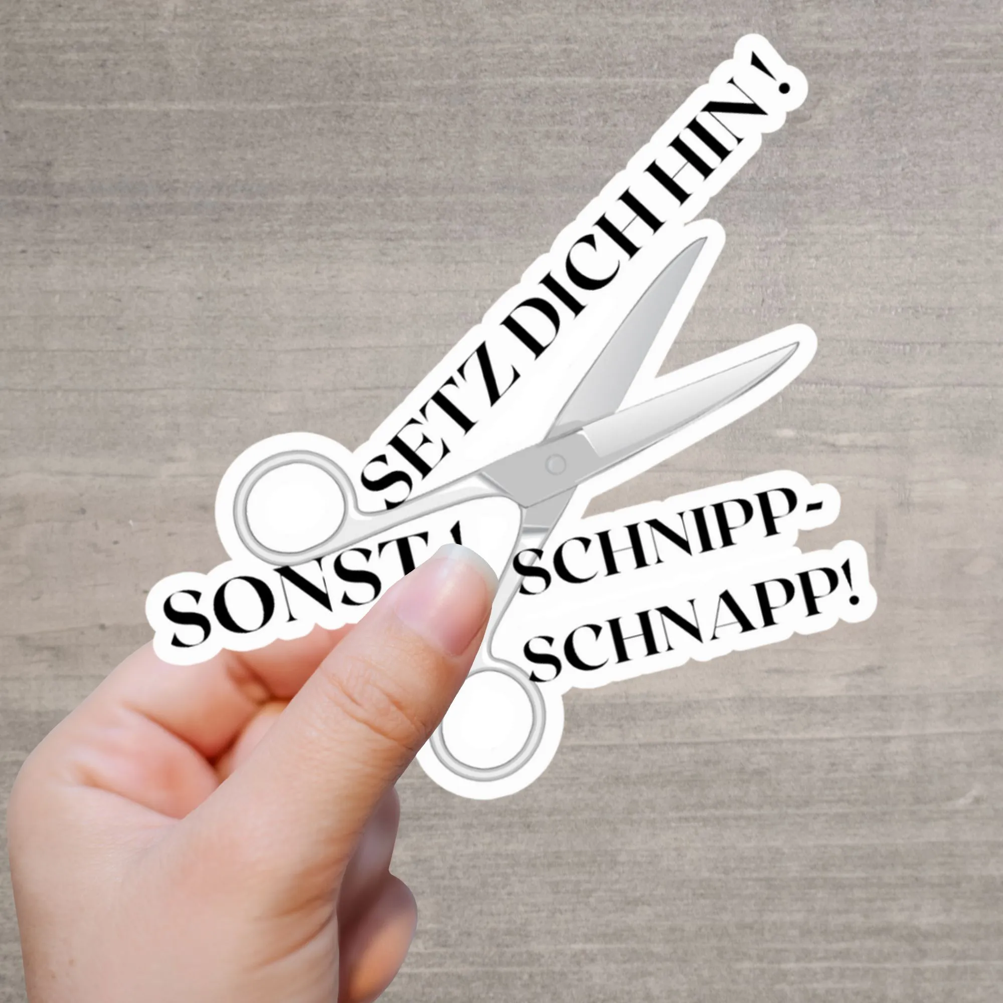 Witziger Toiletten-Aufkleber: Setz dich hin! Sonst Schnipp Schnapp