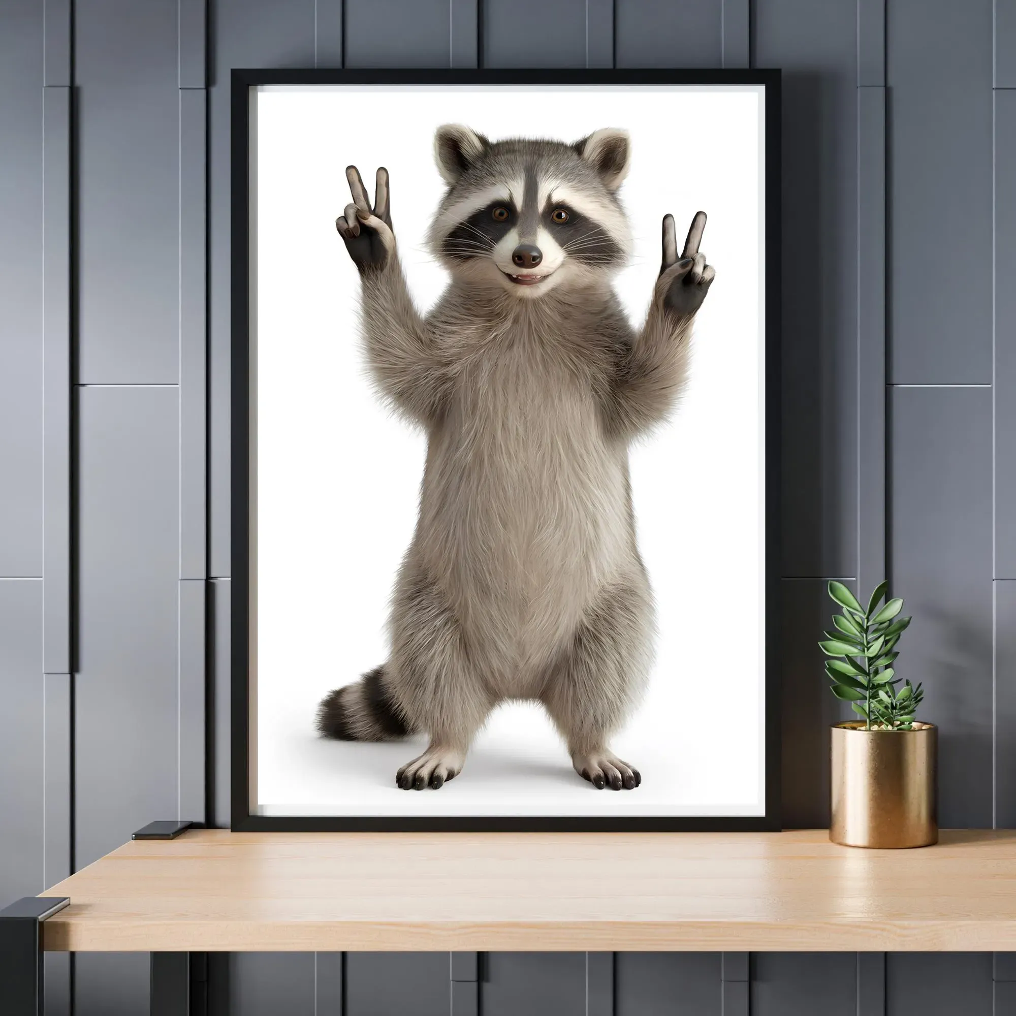 Poster Waschbär Peace Zeichen