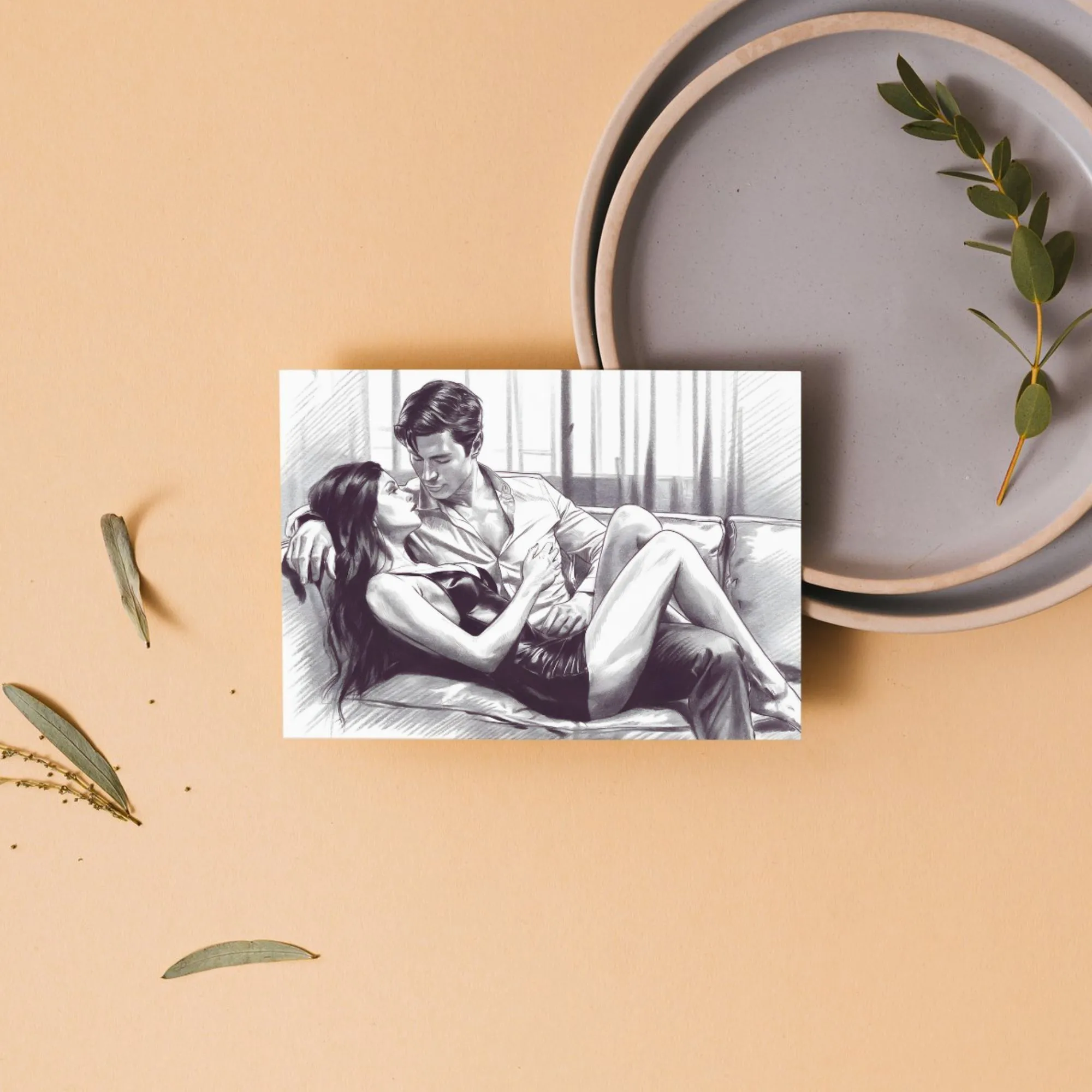 Poster Romantisches Paar Bleistiftzeichnung