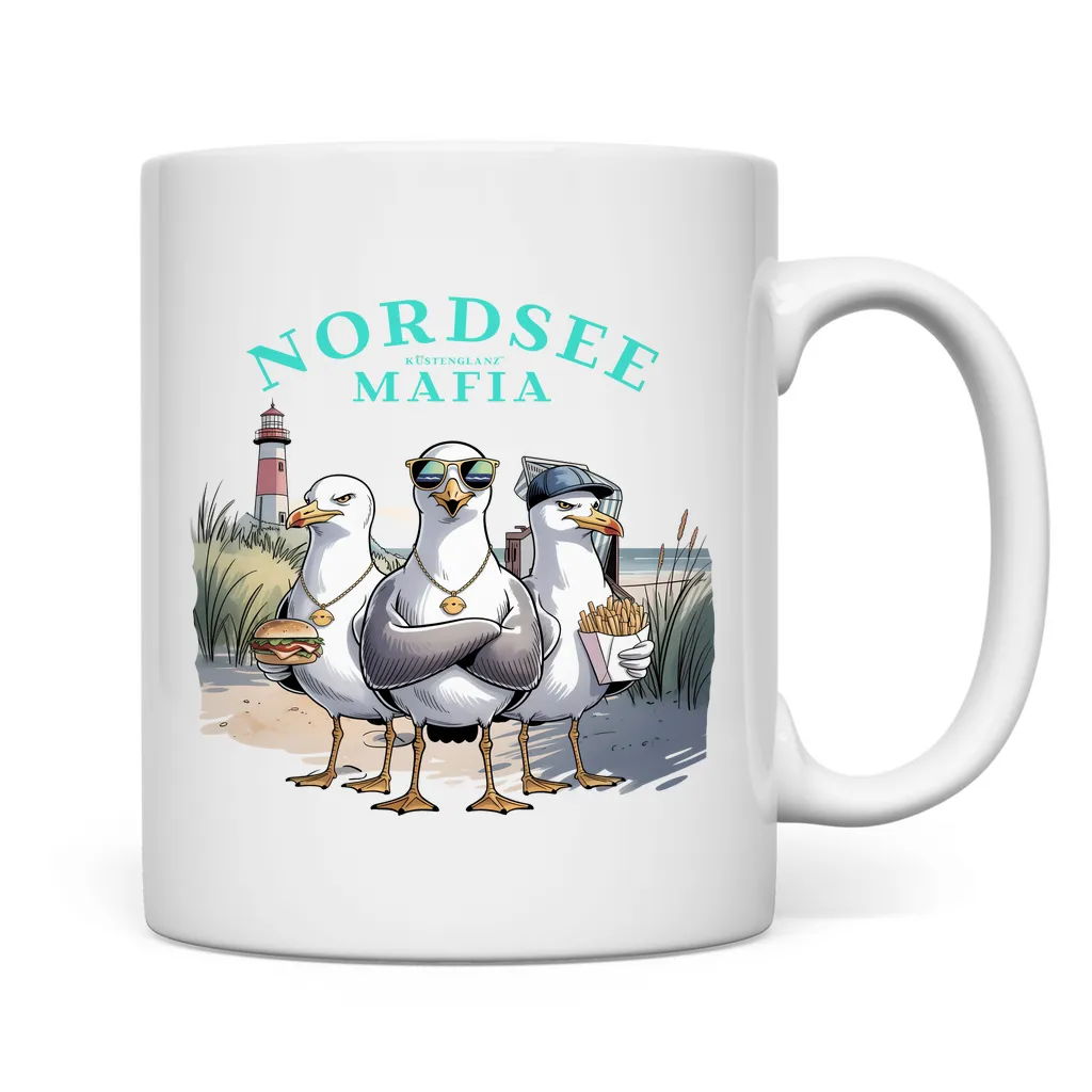 Nordsee Mafia Keramiktasse – Comic Möwen & Küstenhumor