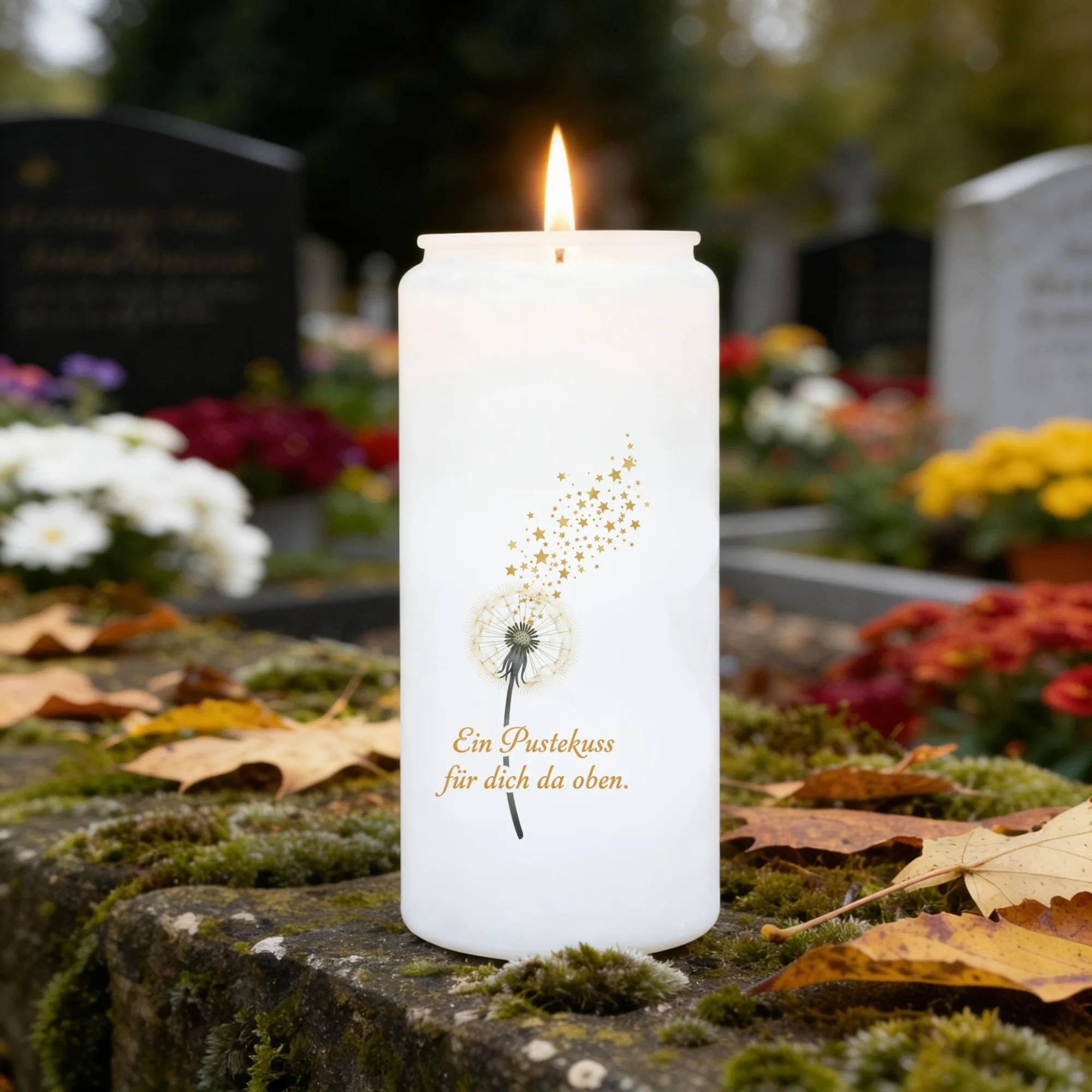 Aufkleber für Grabkerze "Ein Pustekuss für dich da oben"